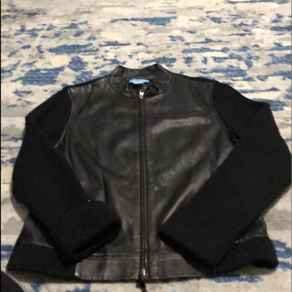 White+Warren black leather/100% fine merino wool.